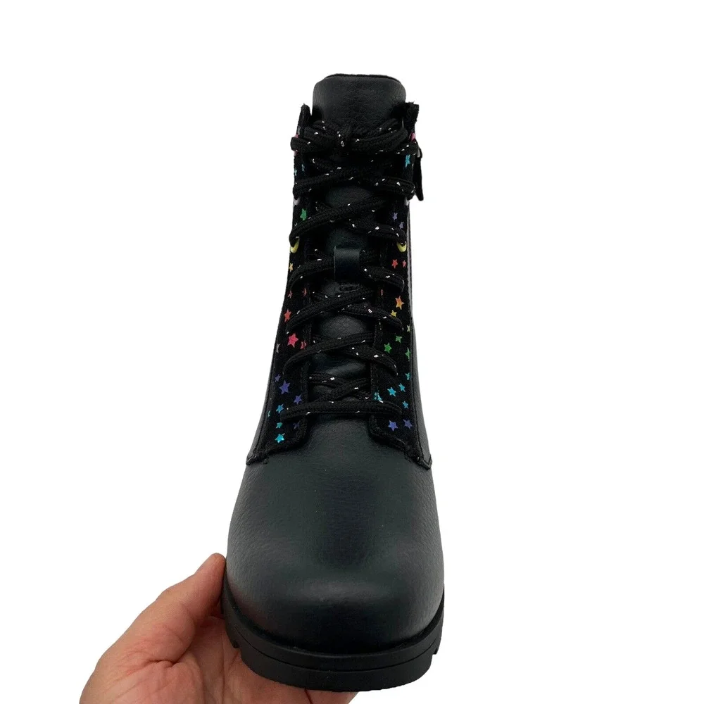 Sorel‎ Emelie Youth Girls Leather Fashion Combat Boot 5 Black-Multi Waterproof